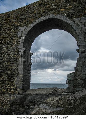 Gastelugache -  island on  coast of  Bay of Biscay belonging to  municipality of Bermeo, Basque Country.  Island is connected to  mainland by  man-made bridge that goes into  winding staircase that spans 237 degrees.