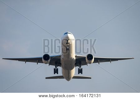 Airplane taking off from the Itami International Airport in Osaka, Japan.