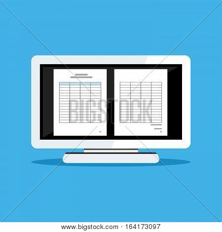 Spreadsheet in desktop screen. Document processor concept