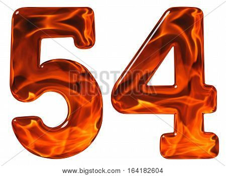 54, Fifty Four, Numeral, Imitation Glass And A Blazing Fire, Isolated On White Background