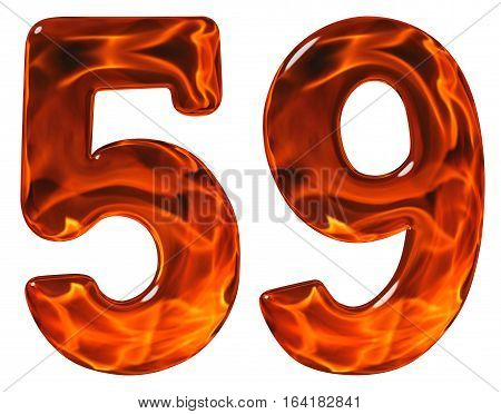 59, Fifty Nine, Numeral, Imitation Glass And A Blazing Fire, Isolated On White Background