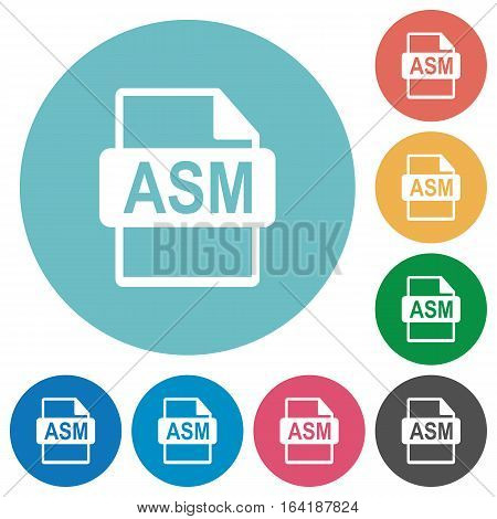 ASM file format flat white icons on round color backgrounds