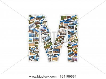 Letter M uppercase font shape alphabet collage made of my best landscape photographs. Version 1.