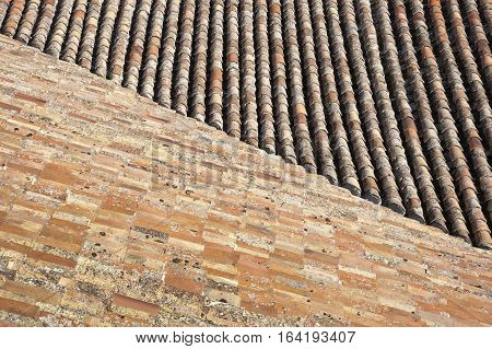 Traditional tiled roof in Manzanares el Real, Madrid, Spain