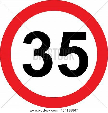 35 speed limitation road sign on white background