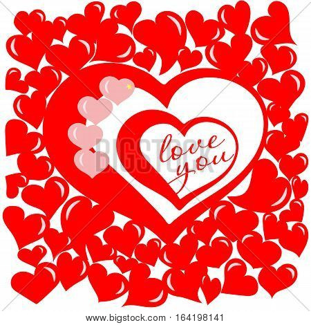 Many red and rose hearts with title. Vector illustration