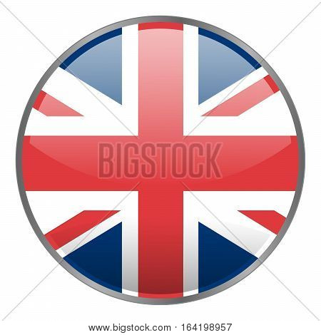 Round glossy vector icon with national flag of United Kindom on white background. Isolated Great Britain icon.