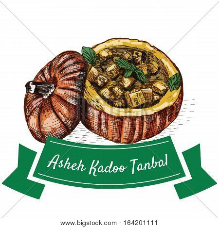 Asheh Kadoo Tanbal colorful illustration. Vector illustration of Persian cuisine.