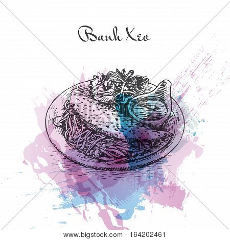 Banh Xeo watercolor effect illustration. Vector illustration of Vietnamese cuisine.