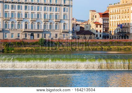 Barrage At The River Arno In Florence, Italy