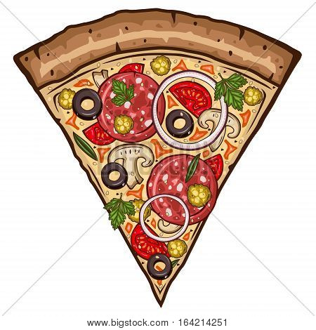 Pizza slice isolated on white background. Vector version