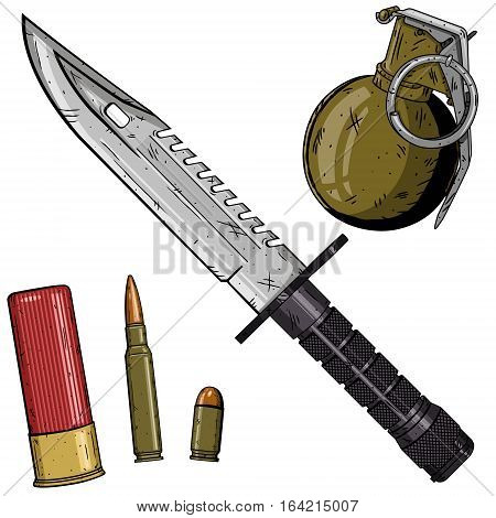 Cartoon weapons set over white background. USA weapon set