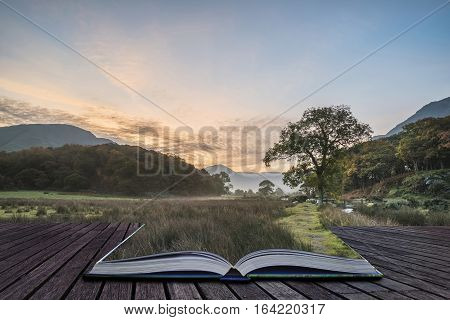 Beautiful Foggy Misty Autumn Sunrise Over Countryside Surrounding Crummock Water In Lake District In
