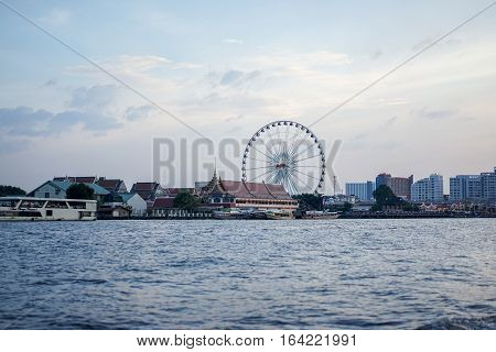 Bangkok river side city ,evening ,landmark Bangkok