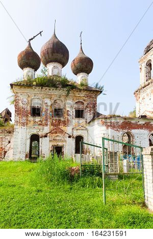 The destroyed Church of the Ascension settlement Myt, Russia.