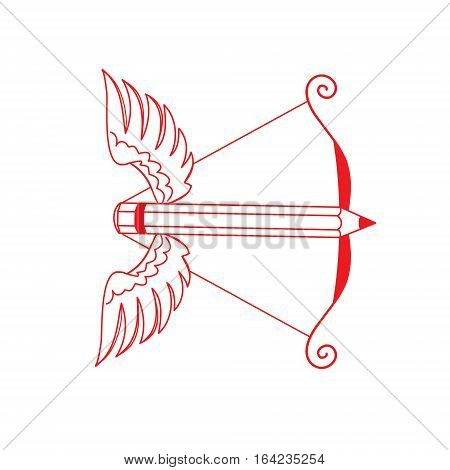 pencil arrow with wings loaded bow. original vector illustration art weapons