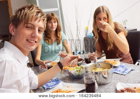 friends having a small party at home