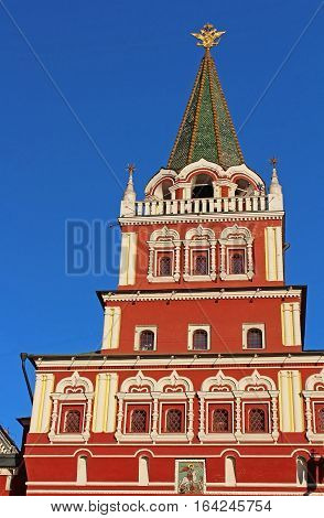 Gate of the Red Square, which is often considered the central square of Moscow and all of Russia, because Moscow's major streets originate from the square