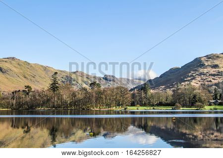 Mountains over the Brathay bay in Ambelside, CUmbria