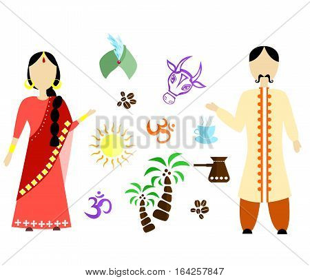 set of icons in the style of a flat design on the theme of india.