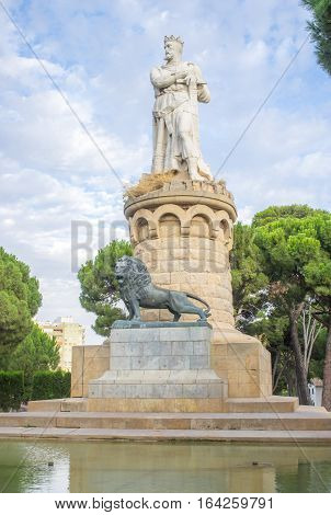 The statue of El Batallador in the Parque Grande Jose Antonio Labordeta in Zaragoza, province Aragon, Spain