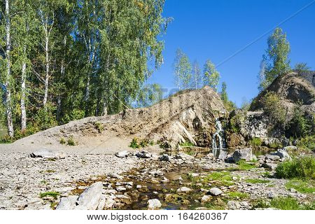 Belovsky waterfall is a natural attraction. The village of Belovo Iskitim district Novosibirsk oblast Russia