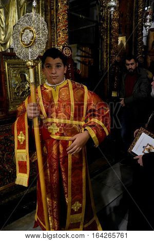 Bethlehem, Palestine. January 7Th 2017: Orthodox Christmas Midnight Mass At The Church Of Nativity I