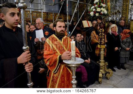 Bethlehem, Palestine. January 7Th 2017: Orthodox Christmas Midnight Mass At The Church Of Nativity I