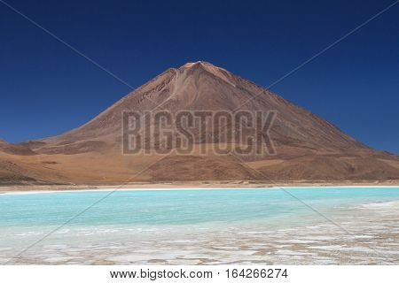Laguna Verde in front of the Licancabur volcano Altiplano Bolivia