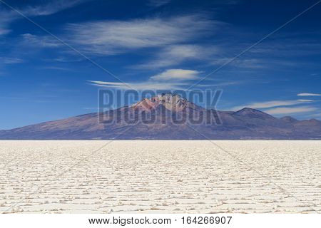 Salar de Uyuni in front of the Tunupa volcano Altiplano Bolivia