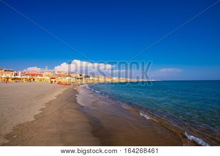 Lido di Ostia ITALY - September 14 2016: View on the beautiful beach Lido di Ostia ( Lido di Roma) private beach Salvataggio Italy.
