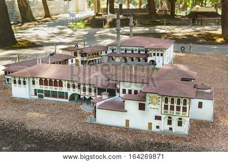 ALUSHTA CRIMEA RUSSIA-SEPTEMBER 19.2015: layout of the Khan's Palace in Bakhchisaray Park Crimea in miniature