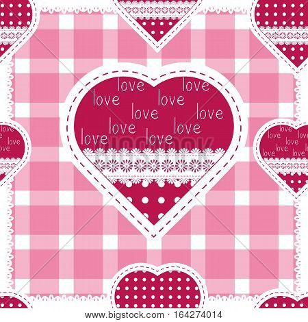 Seamless background for cushion pillow bandanna kerchief shawl fabric print. Texture for clothes and bedclothes. Vector pattern with hearts for Valentines day. Embroidery stylization