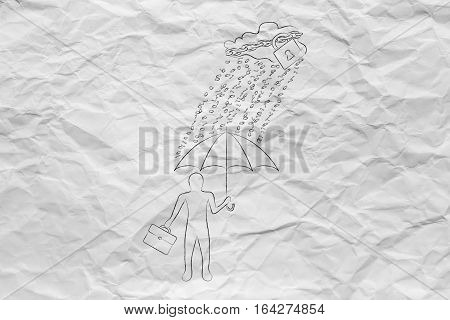 Man With Umbrella Under Binary Code Rain, Data Breach Protection
