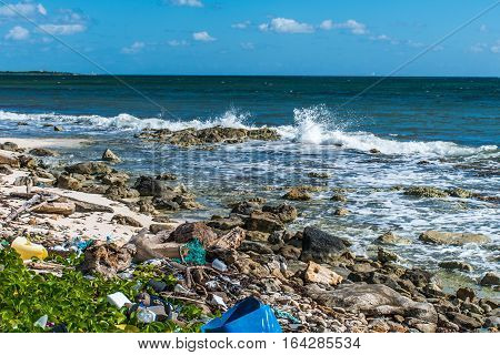 Mexico Coastline ocean Pollution Problem with plastic litter 8
