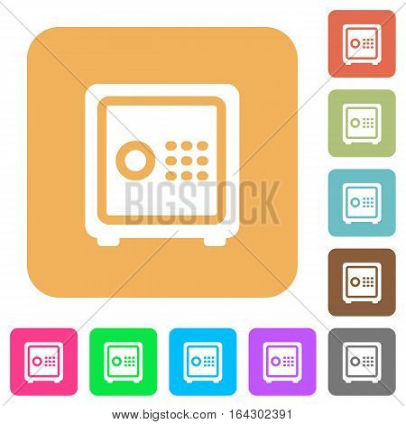 Strong box flat icons on rounded square vivid color backgrounds.