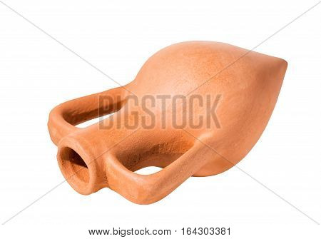 Ceramic Amphora Is Isolated On White Background, Close Up