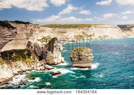 a corsican landscape, with the white cliffs near the city of bonifacio