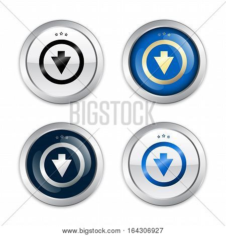 Download seals or icons with arrow symbol. Glossy silver seals or buttons.