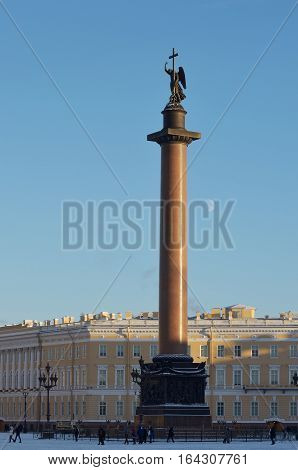 07.01.2017.Russia.Saint-Petersburg.The Alexander column is the tallest monument made out of solid stone.