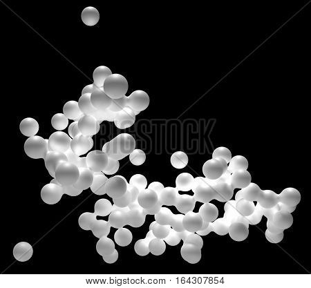 Abstract of chaotic white blobs with subsurface scattering in black background. 3D illustration