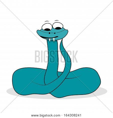 Happy cute viper with white fangs. Cartoon python isolated on white background. Vector creature reptile viper illustration