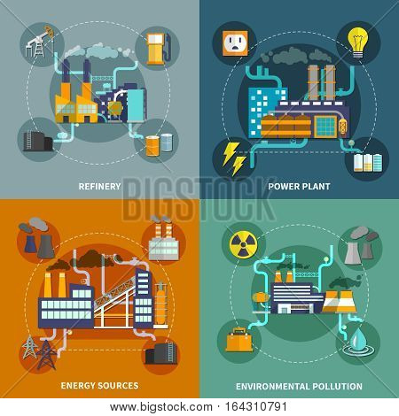 Industry 4 flat icons square composition abstract isolated vector illustration