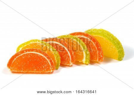 Jelly candies on white background. Gummy candy on a white background.