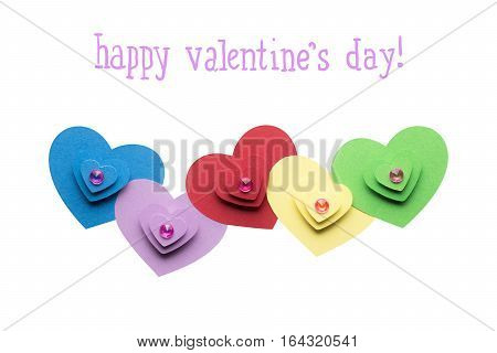 Creative valentines concept photo of hearts made of paper on white background.