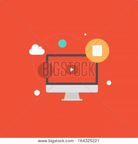 Computer Screen Play Button Colorful Flat Vector Illustration