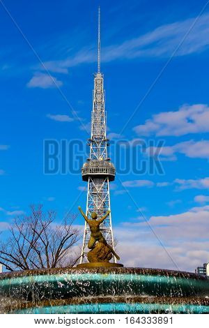 Nagoya Japan - Dec 29 2016 : Nagoya TV tower and Oasis 21 the city of Nagoya. Nagoya TV tower and Oasis 21 building known landmarks of Nagoya Japan.