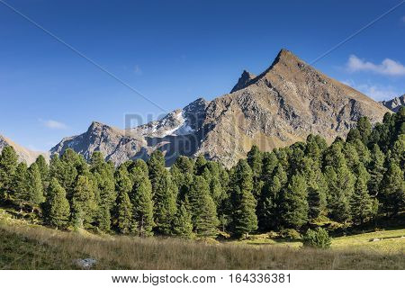 Mountains and peaks landscape. Kühtai glacier natural environment. Hiking in the Stubai Alps. Sellrain valley Tirol Salzburg Austria Europe