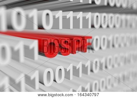 OSPF in the form of a binary code with blurred background 3D illustration