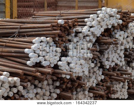 steel reinforcement bar texture in construction site.